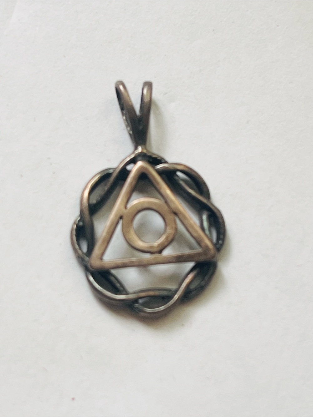 Sterling Silver Geometric Triangle Pendant in Bronze Tone